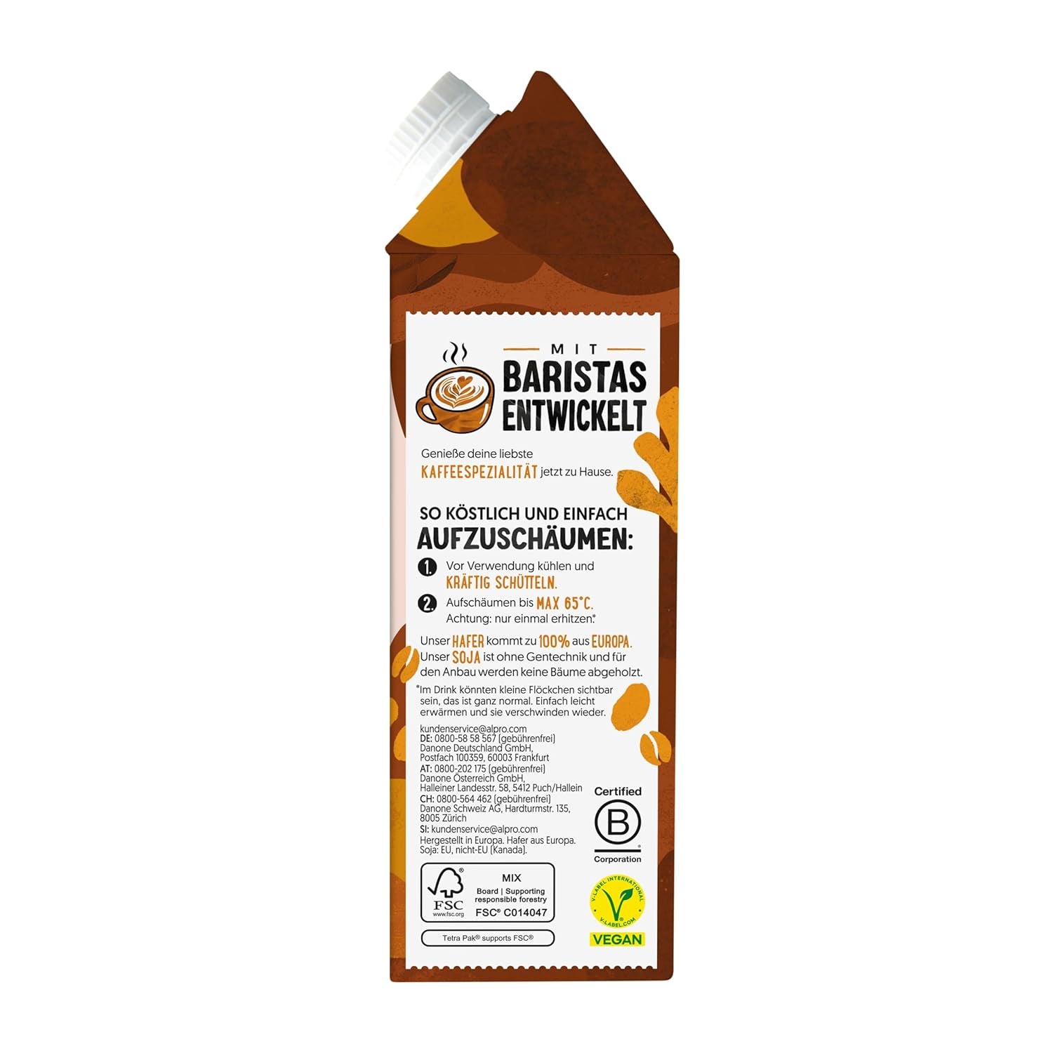 Alpro Barista Karamell – Zum Aufschäumen – Von Natur aus laktosefrei – 8 x 750 ml – Haltbar