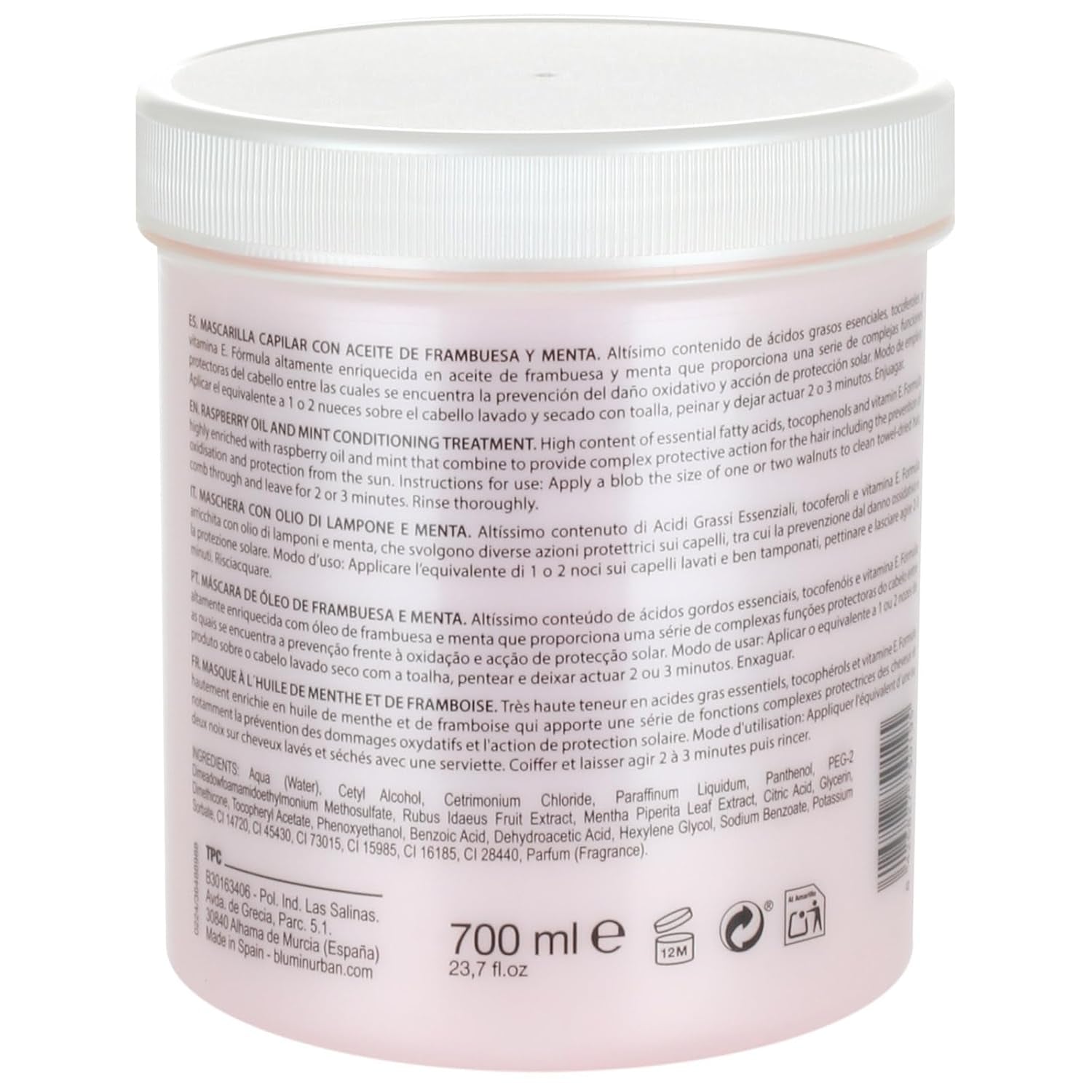 Mască de păr cu ulei de zmeură și mentă Urban, 700 ml Masca de par Naty Shop