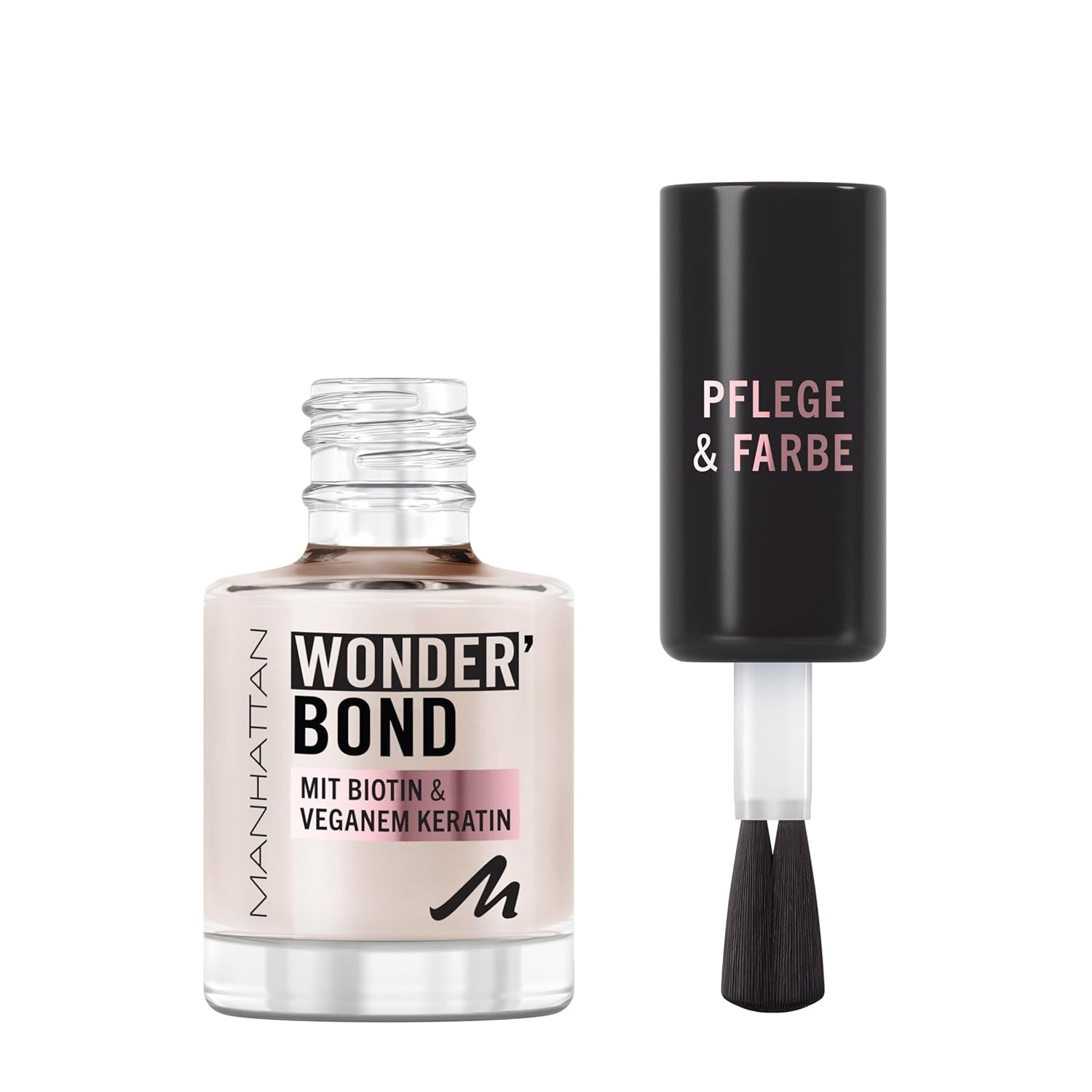 Oja MANHATTAN Wonder'Bond Color & Care, vegană și fără cruzime, formulă modulabilă cu biotină și keratină vegană, ușor de aplicat, nuanța 003 Slip Dress, 12 ml