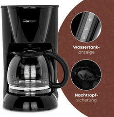 Espressor Clatronic® | Espressor automat pentru 12-14 cești (aprox. 1,5 litri) | Espressor cu filtru și sistem anti-picurare | 900W | Espressor KA 3473 Negru