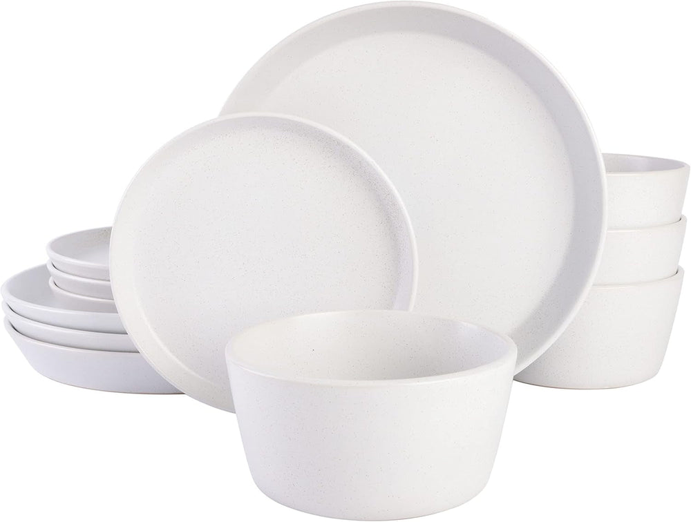 Set de veselă Sofia Coupe, serviciu pentru 4 persoane (12 piese), alb cu pete