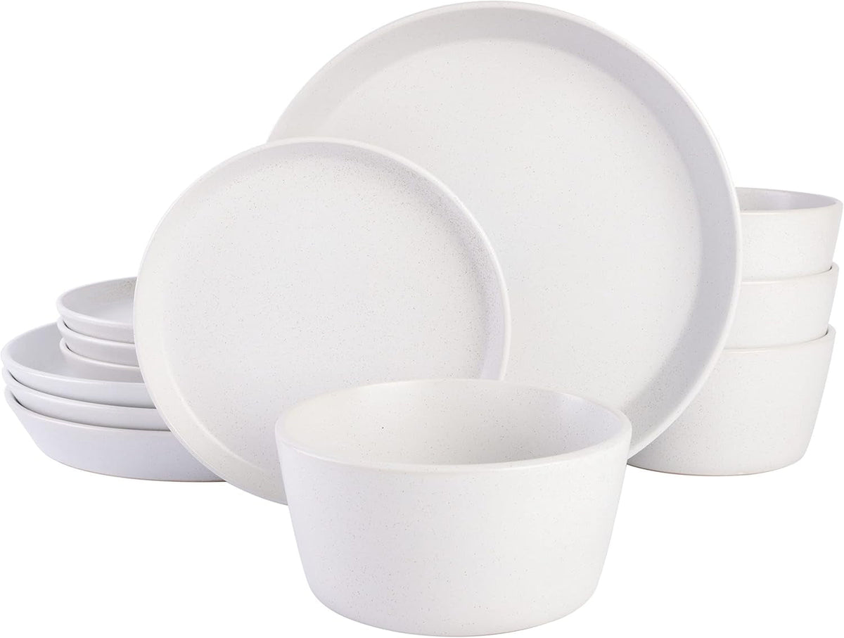 Set de veselă Sofia Coupe, serviciu pentru 4 persoane (12 piese), alb cu pete