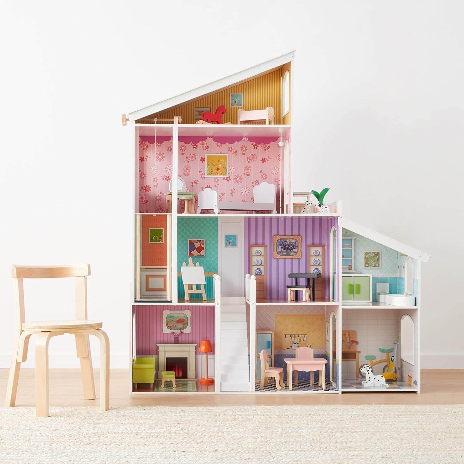 Amazon Basics Casă de păpuși din lemn cu 4 etaje și accesorii de mobilier pentru păpuși de 30,48 cm Casute de papusi Naty Shop