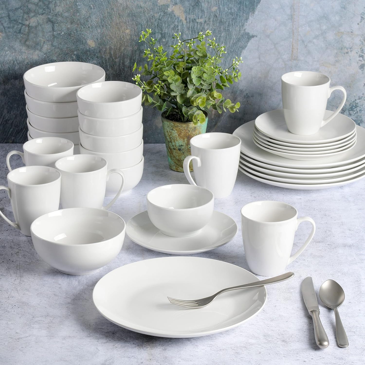 Set de veselă din porțelan Zen Buffet, serviciu pentru 6 persoane (30 piese), alb (cupe)