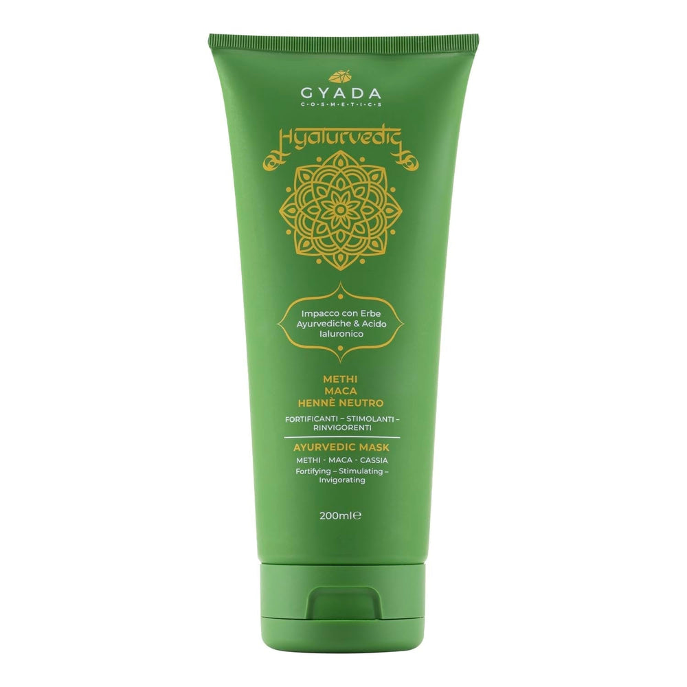 GYADA COSMETICS, compresă ayurvedică de întărire Hyalurvedic, tratament profesional pentru păr fin și slab, combate încrețirea cu methi, maca, henna neutră, 200 ml Masca de par Naty Shop Titlu implicit