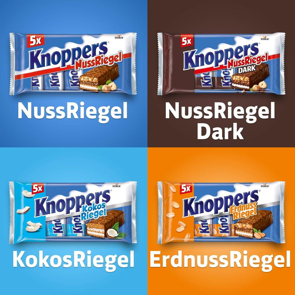 Knoppers Peanut Bar – 1 x 200 g (5 batoane) – Baton de ciocolată cu lapte și cremă de arahide, arahide sărate tocate, caramel și ciocolată cu lapte