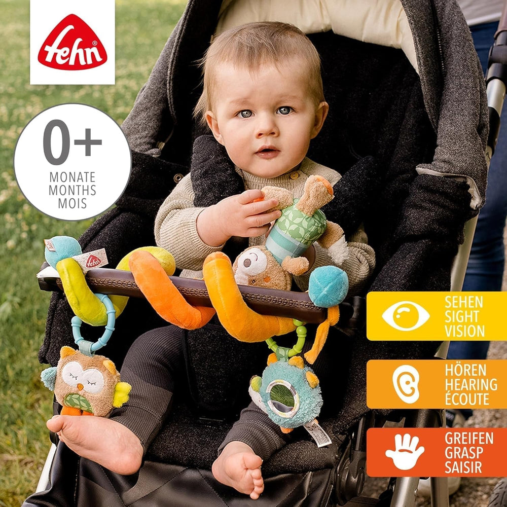 Fehn Activity Spiral Sleeping Forest - jucărie de cărucior pentru pipăit și prindere - jucărie pentru copii pentru pat, parc, cărucior pentru sugari și scaun auto - jucărie de activitate motorie pentru bebeluși și copii mici de la 0+ luni Jucarii Bebe Naty Shop