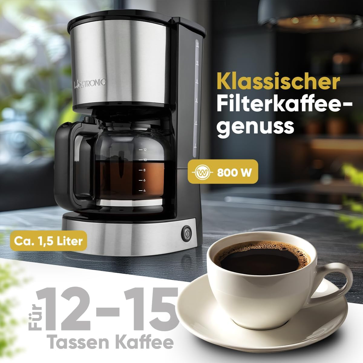 Espressor de cafea cu filtru Clatronic® | pentru 12-14 cești | Espressor de cafea cu filtru | Carcasă din oțel inoxidabil | Anti-picurare | Espressor | Espressor de cafea cu filtru | 800W | KA 3808