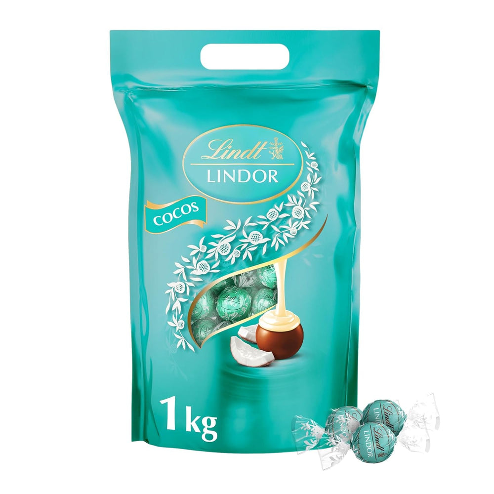 Lindt LINDOR Ciocolată cu Fistic | Pungă resigilabilă de 1 kg | aprox. 80 de bile de ciocolată cu lapte cu umplutură de cremă de fistic care se topește în gură | Pachet vrac, cadou pralină