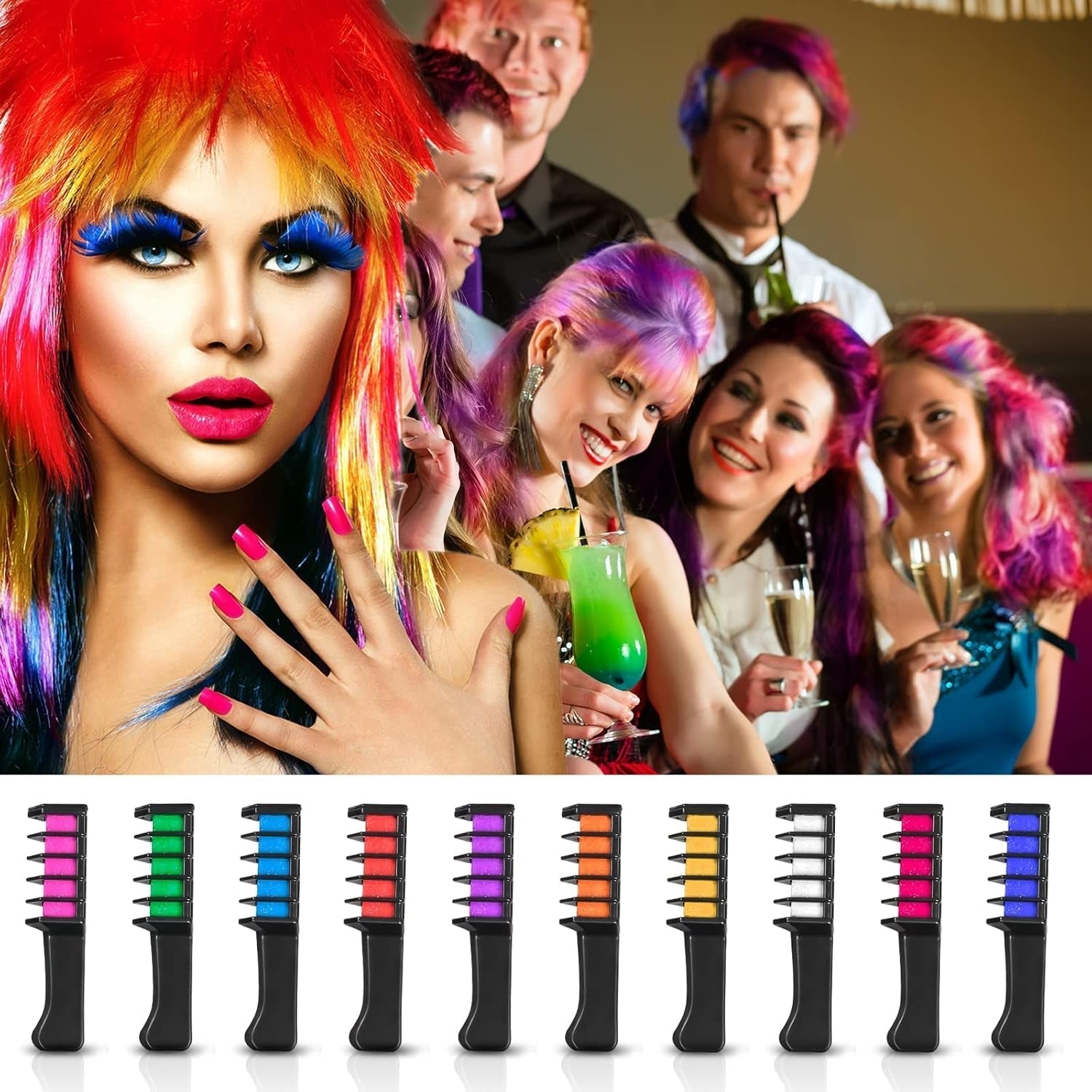 10PCS păr cretă pieptene temporar lumina păr culoare crema cadouri pentru fete pentru copii 4 5 6 7 8 9 11 + ani Vopsea pentru par Naty Shop