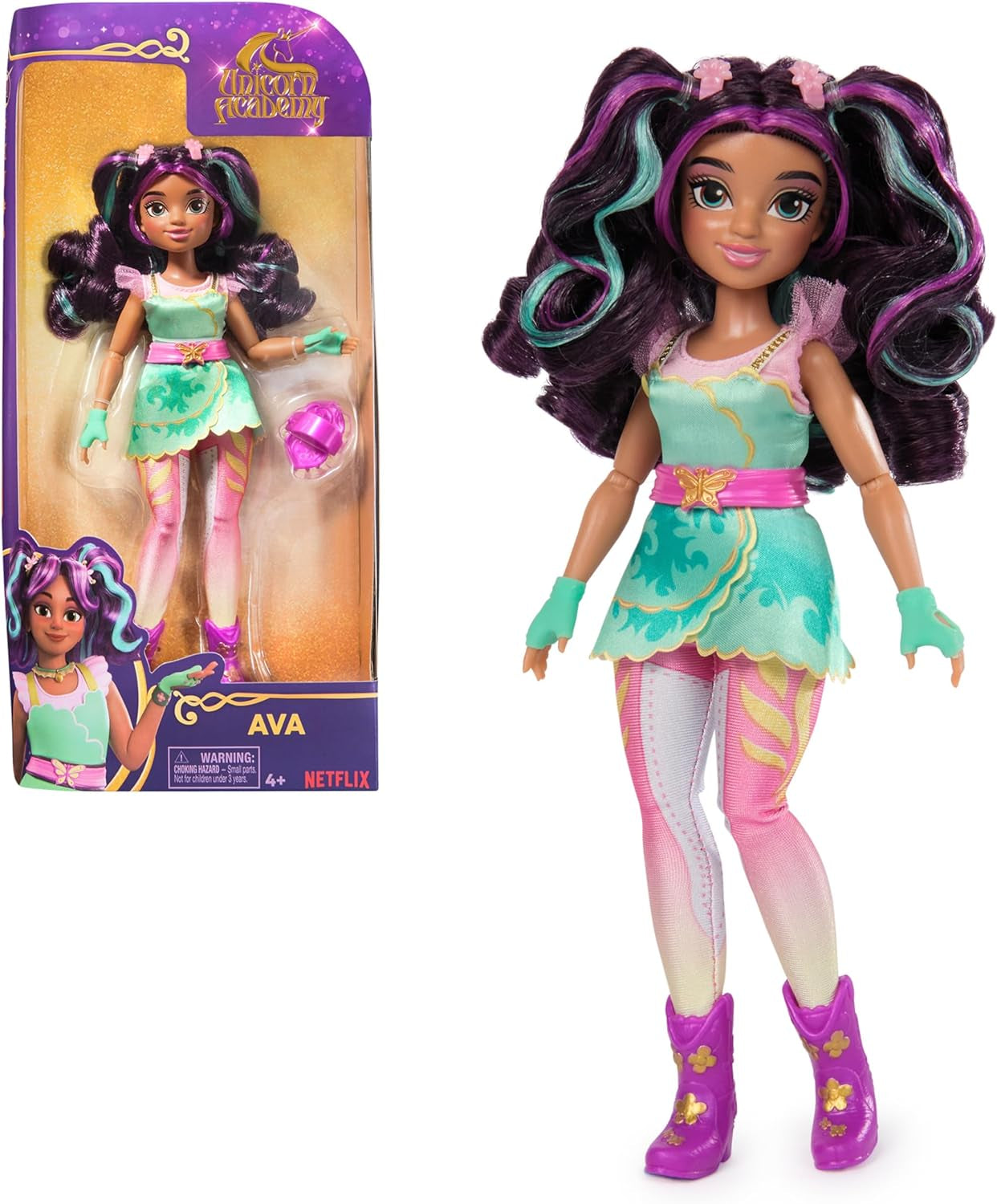Unicorn Academy Ankleidepuppe Ava - die Originalpuppe zur beliebten Netflix-Serie, 24 cm groß und mit 7 Accessoires für fantasievolles Rollenspiel, für Kinder ab 4 Jahren