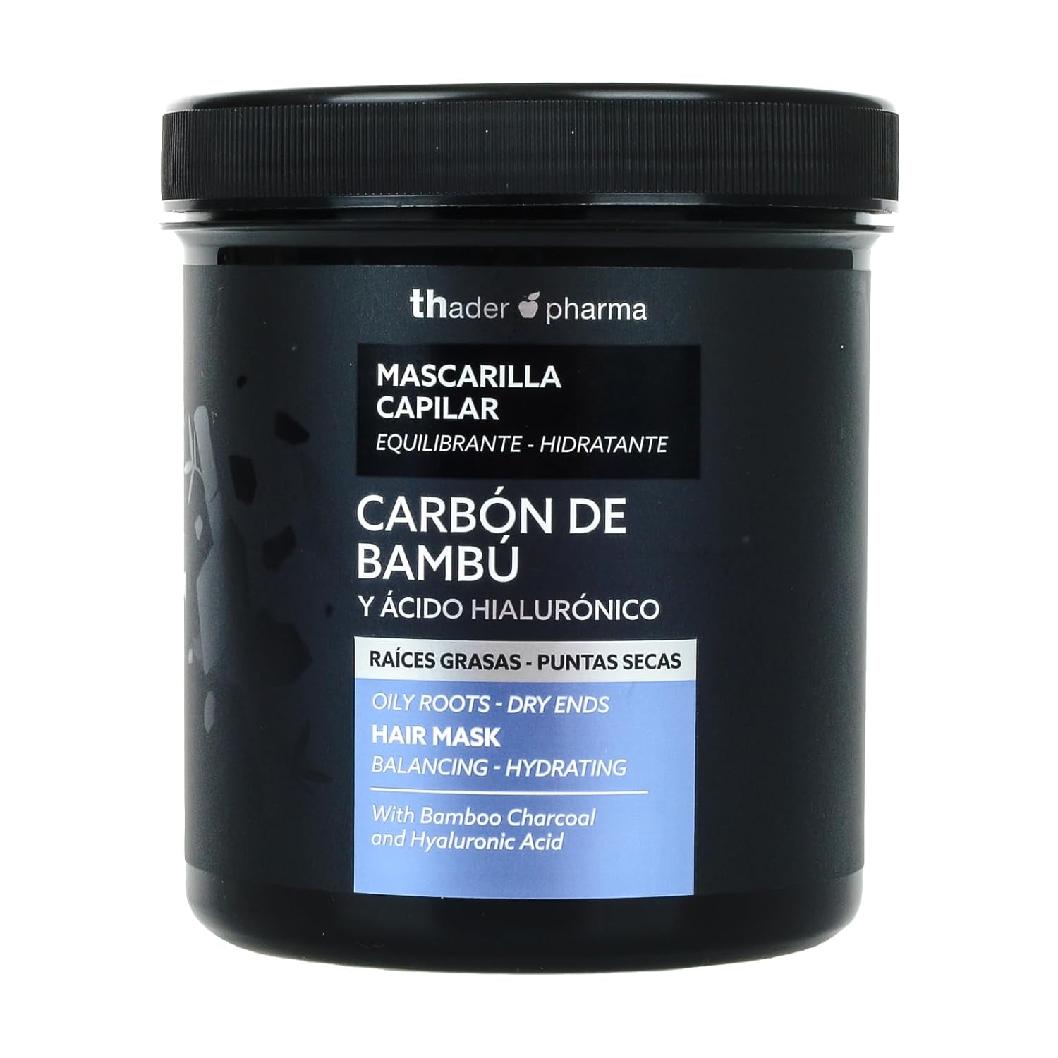 Thader Pharma Mască de păr echilibrantă cu cărbune de bambus și acid hialuronic - Ideal pentru rădăcini grase și vârfuri uscate, 700 ml Masca de par Naty Shop Titlu implicit