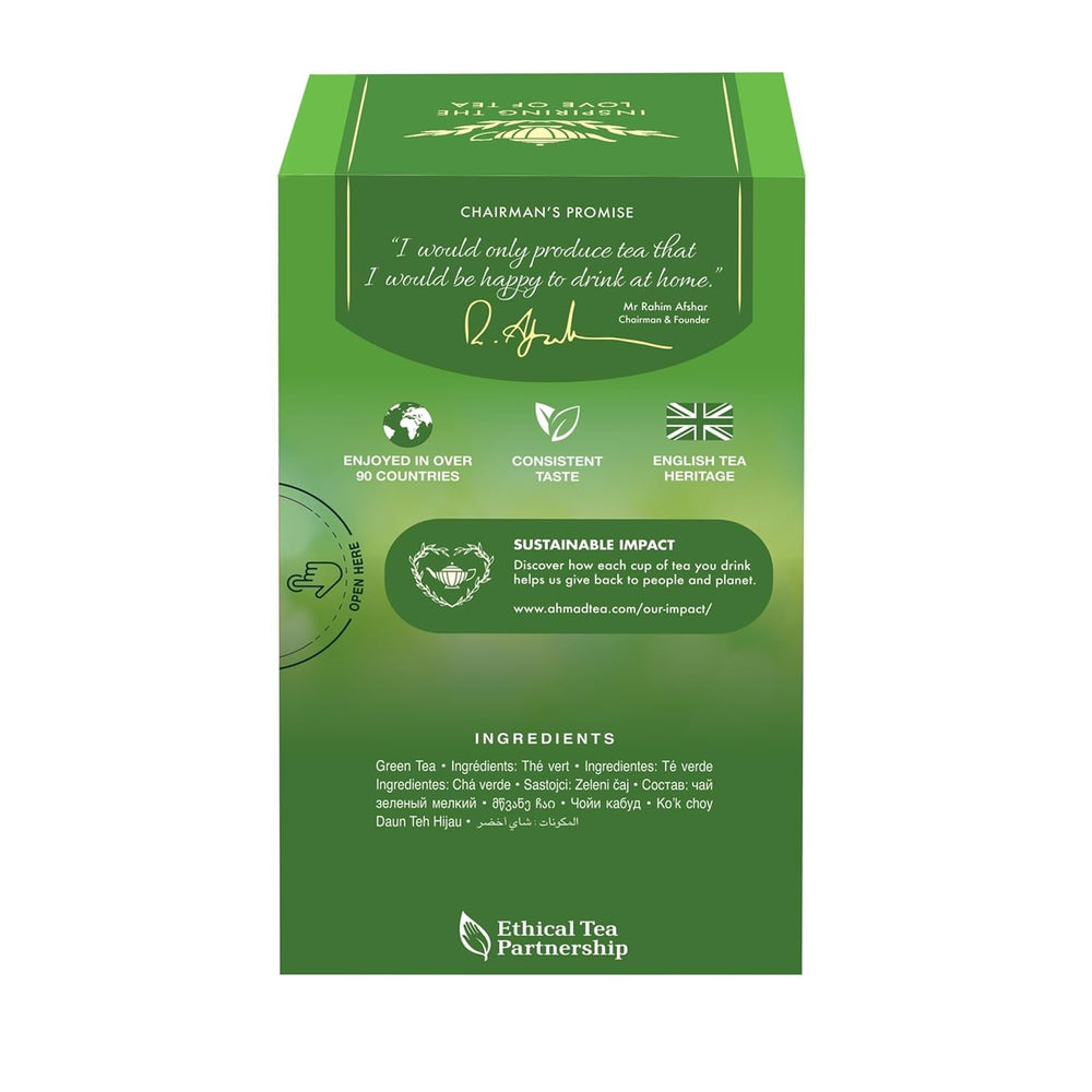 Ahmad Tea - Ceai verde - Pliculețe de ceai ambalate individual, cu aromă sigilată, conținând 2 g de ceai per porție - 20 de pliculețe de ceai cu bandă