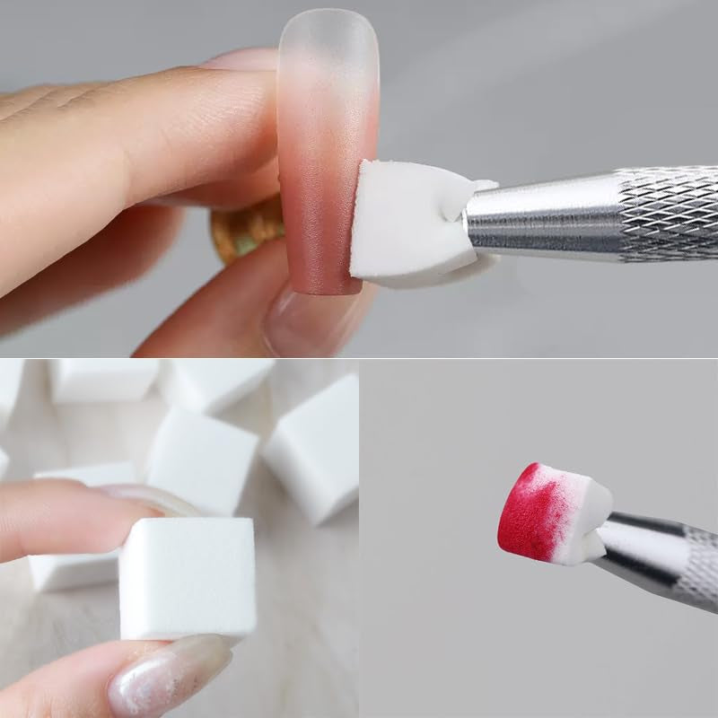 200 Stück Nail Art Schwamm Mit Metallgreifer, Nageldesign Zubehör Schwammpinsel, Um Eine Vielzahl Von Gradient Nail Art Patterns Zu Erstellen(Weiß)