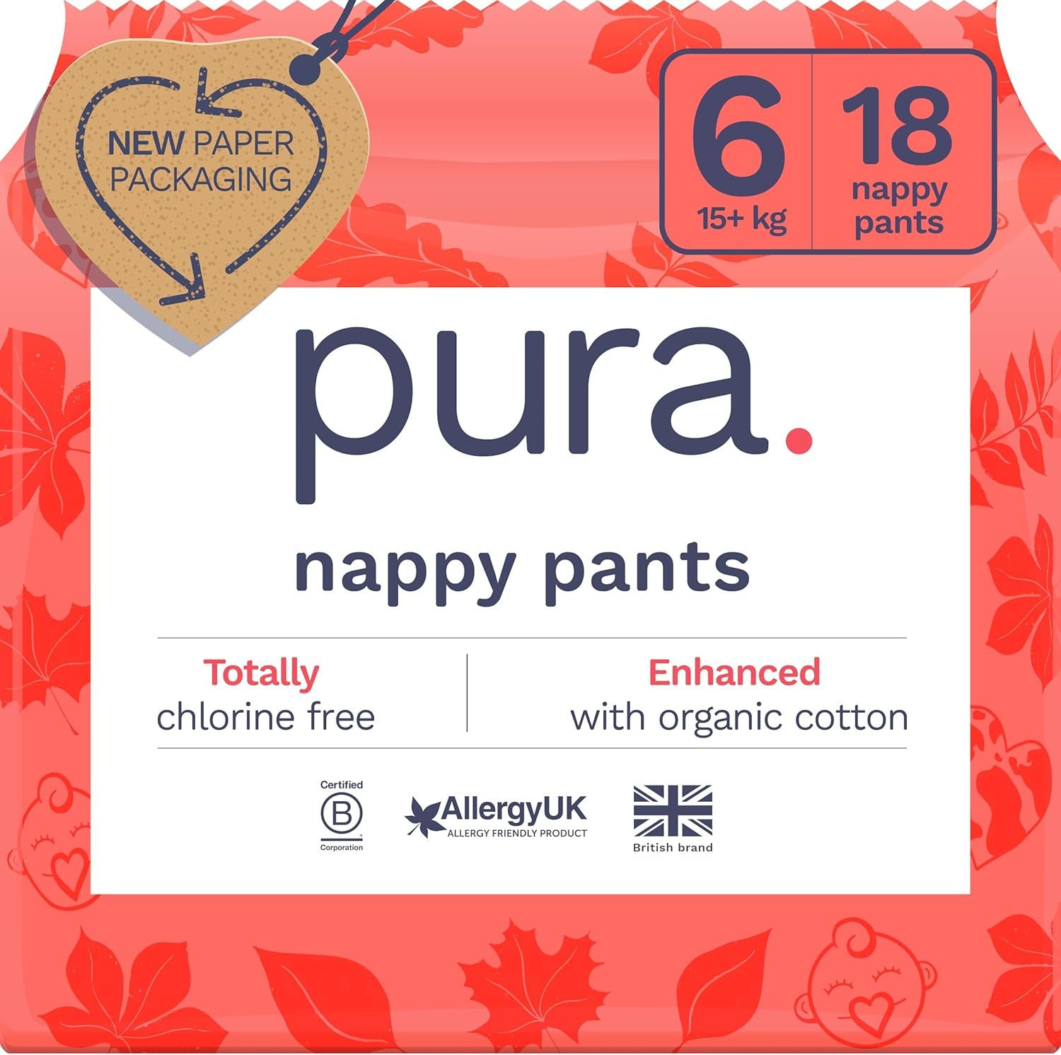 Chiloți ecologici, mărimea 7 (17 kg+), 16 bucăți, lenjerie intimă de unică folosință pentru piele sensibilă și alergică, fără parfum, extragere laterală