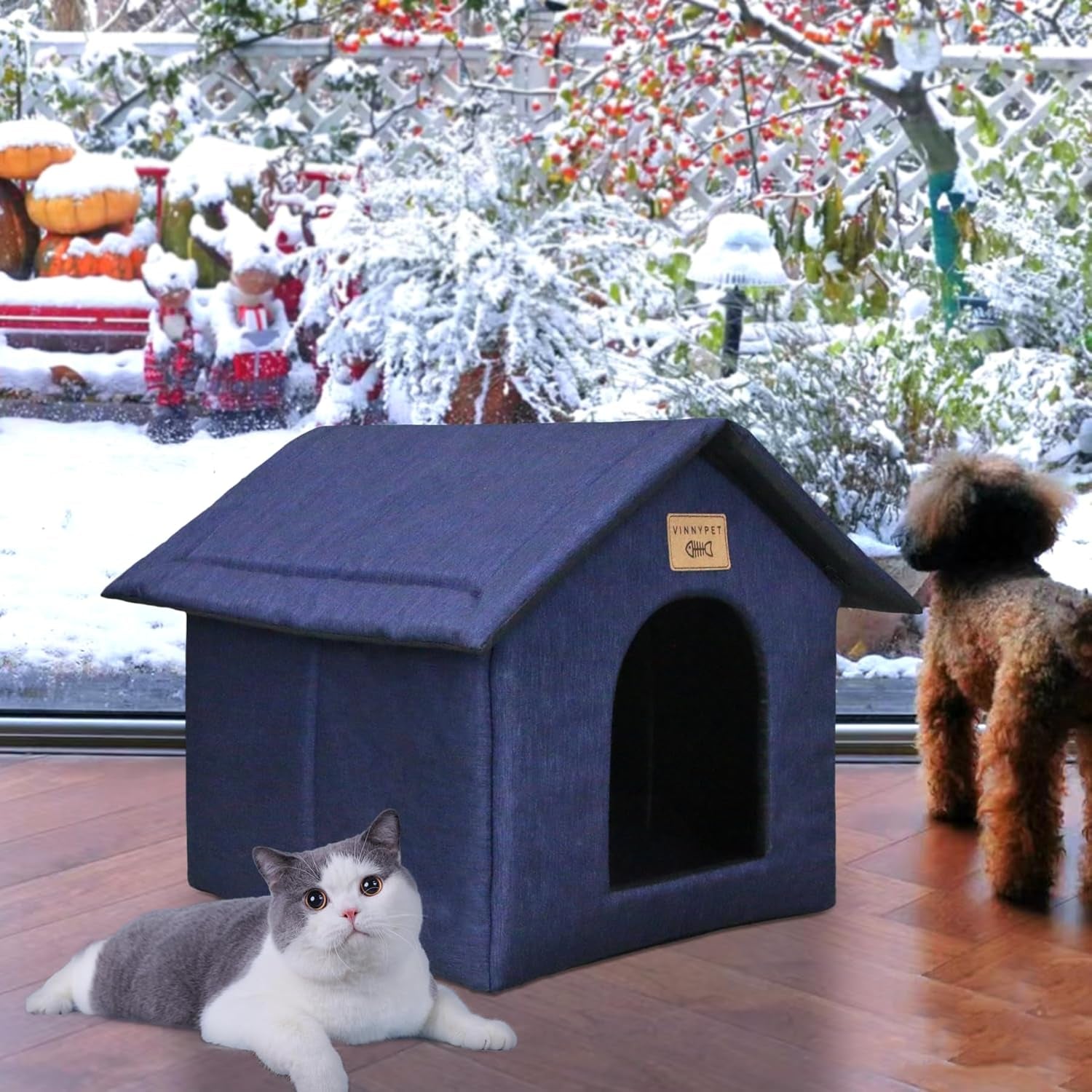 Katzenhaus Für Draußen Winterfest Wasserdicht Wetterfester Katzenhöhle Haustierhaus mit Katzenmatte Warm Hundehöhle Waschbar Hundehaus Tierheim Für Streuner Haustiere 35x30x35cm