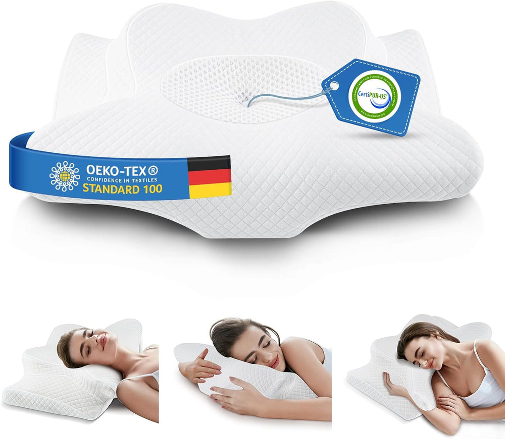 Pernă pentru gât Pernă pentru cap Pernă ortopedică Pernă din spumă de memorie Pernă ergonomică pentru cap Pernă pentru susținerea gâtului Pernă anti-impact lateral Pentru cei care dorm lateral, pe spate și abdominal Alb Perne ortopedice cervicale Naty Shop Alb 62 X 40 Cm