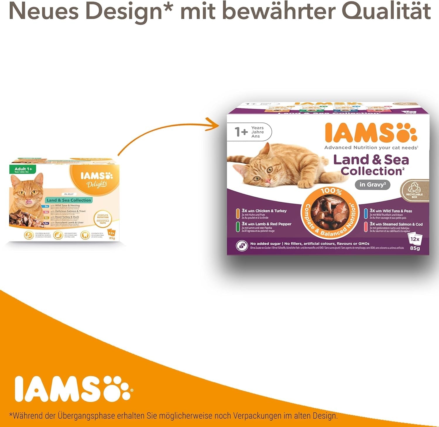 IAMS Delights Sea Collection Katzenfutter Nass - Multipack mit Fisch Sorten (Lachs, Thunfisch, Makrele, Seefisch) in Sauce, Nassfutter für Katzen ab 1 Jahr, 12 x 85g