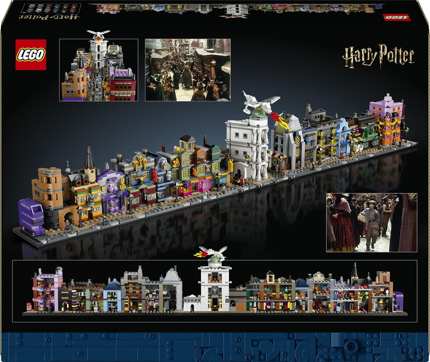 LEGO Harry Potter Die Zauberläden der Winkelgasse - Miniaturstraße zum Ausstellen - 12 Mikrofiguren zum Sammeln, inkl. Harry Potter, Draco Malfoy, Hermine Granger - Geschenk für Erwachsene 76444