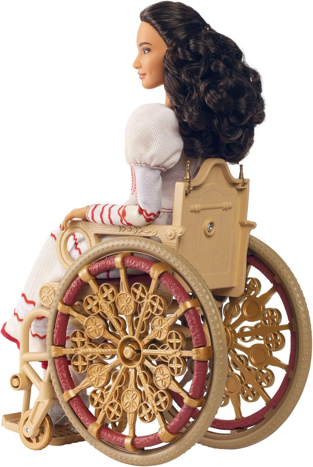 Mattel Wicked Nessarose-Modepuppe und Zubehör, einschließlich Rollstuhl, mit braunem, lockigem Haar, verschiedene Posen möglich und ausziehbarer Ballkleid-Look, HXY36