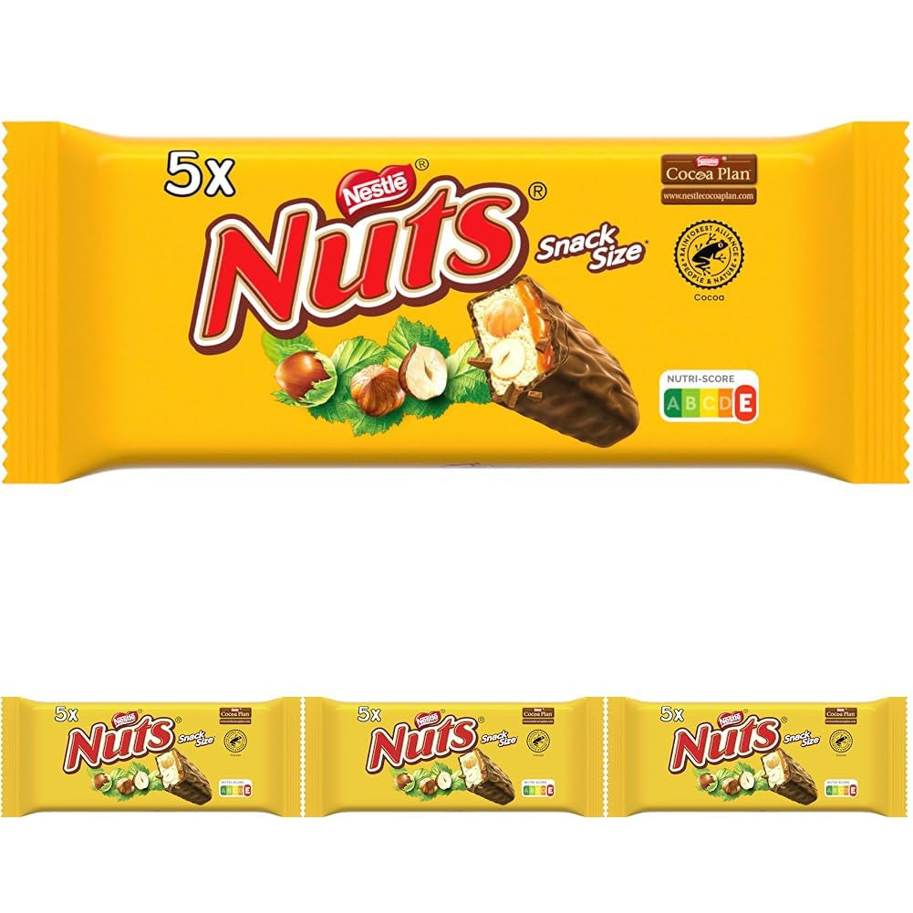 Nestlé, Batoane de ciocolată cu alune de pădure cu umplutură de caramel, alune de pădure întregi și cremă delicioasă de bomboane, acoperite cu ciocolată cu lapte, pachet de 4 (5x30g)