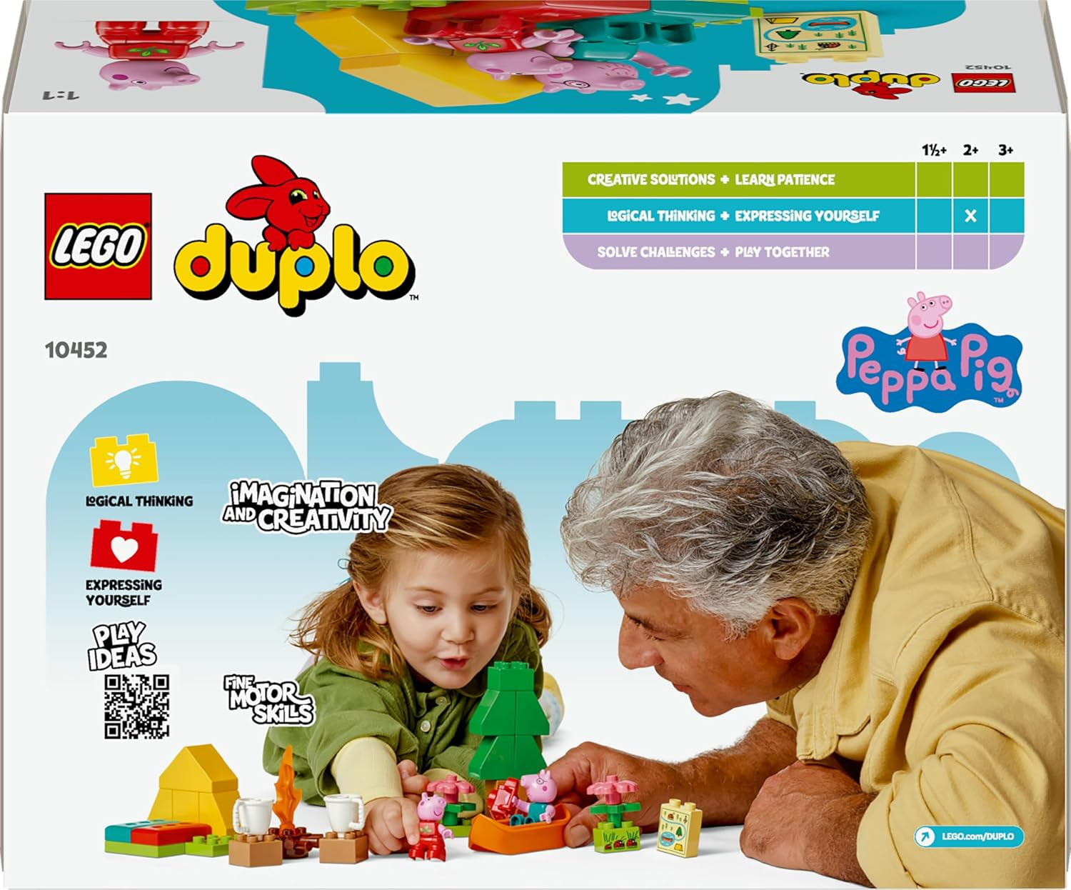 DUPLO Peppa Pig Campingausflug mit Papa Wutz – Montessori Spielzeug für Mädchen & Jungen ab 2 Jahren – inkl. Zelt, Kanu, Lagerfeuer und 2 Figuren – Fördert Motorik & Farberkennung – Geschenk - 10452