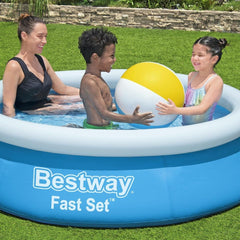 Piscină supraterană Bestway Fast Set fără pompă, Ø 183 x 51 cm, albastră, rotundă, 940 litri, material TriTech, autoasamblabilă, supapă de siguranță, incl. plasture de reparare