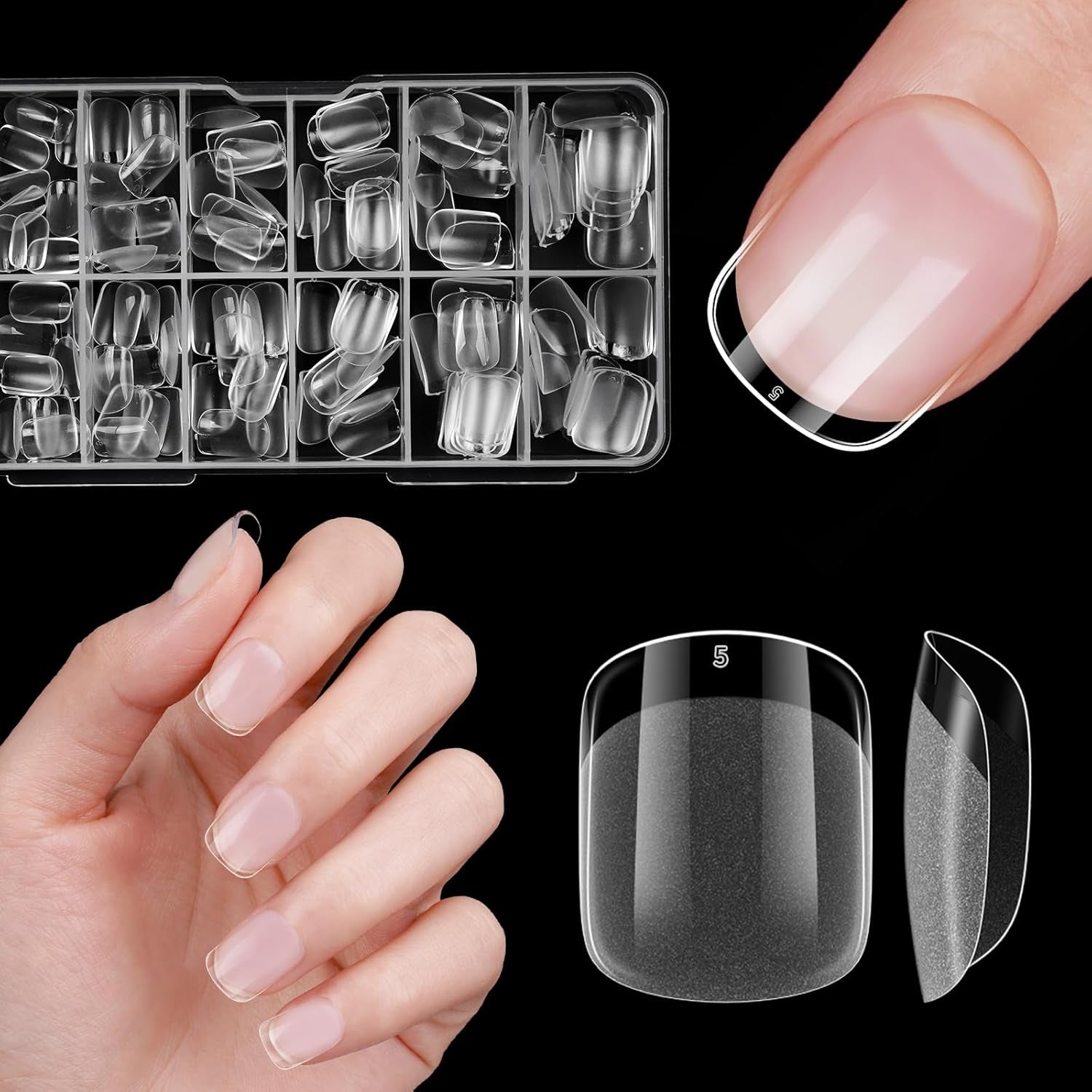 Unghii false scurte, model balerină, 120 bucăți, pentru lipire, 12 dimensiuni, unghii artificiale scurte, gel moale, acoperire completă, vârfuri de unghii pentru unghii cu gel scurte, S