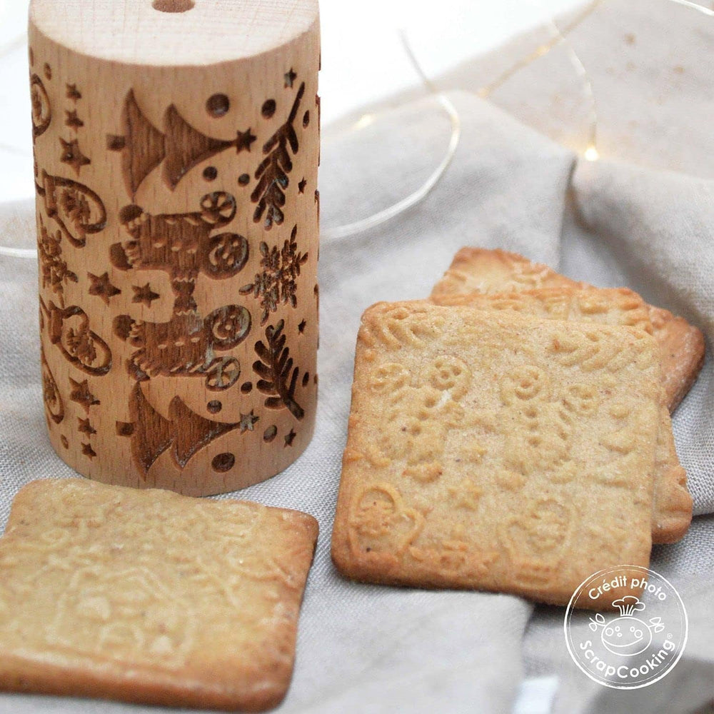 SCRAP COOKING - 5305 Mini rolă din lemn „Omul de turtă dulce” - Matriță de ștanțare în relief pentru fursecuri, nisip, biscuiți