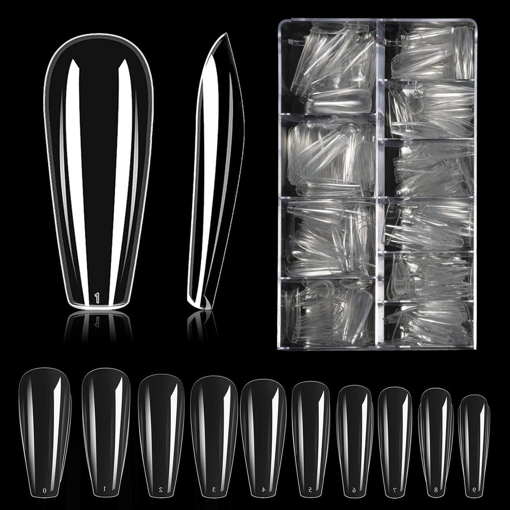 Tipuri de unghii, 500 bucăți de vârfuri de unghii false acrilice artificiale cu cutie de depozitare pentru saloane de unghii și nail art DIY acasă, 10 dimensiuni