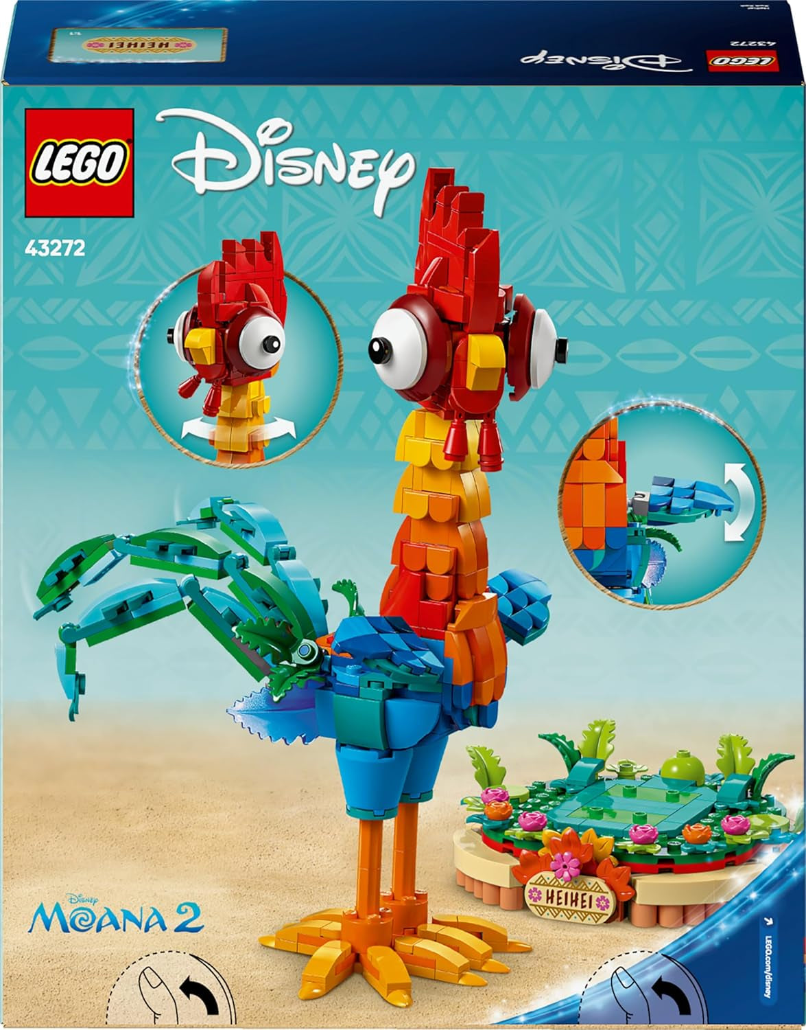 LEGO ǀ Disney Vaiana 2: Heihei Spielzeug - Tierfigur zum Spielen & Ausstellen mit drehbarem Kopf, beweglichen Flügeln & Schwanzfedern sowie Ständer - Geschenk für Mädchen ab 9 Jahren - 43272