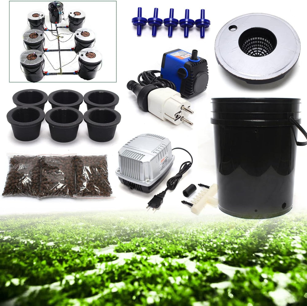 Sistem hidroponic, kit de sistem de creștere hidroponic DWC de 5 galoane, găleată de 20 l x 7, sistem de creștere hidroponică de interior, mașină hidroponică cu mai multe butoaie, sistem de irigare prin picurare