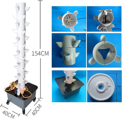 Turn hidroponic, sistem acvaponic de ceară cu 15 niveluri și 45 de găuri, kit de creștere aeroponică pentru grădină, fără sârmă, pentru ierburi, fructe și legume cu pompă de hidratare, adaptoare, ghivece din plasă