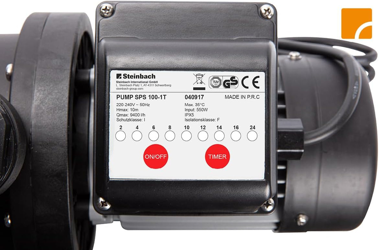 Sistem de filtrare Steinbach Comfort 75 – 040100 – Pompă autoamorsantă pentru piscine de până la 40.000 l – Cu prefiltru, manometru, temporizator și afișaj LED – Include adaptor special INTEX de 2"
