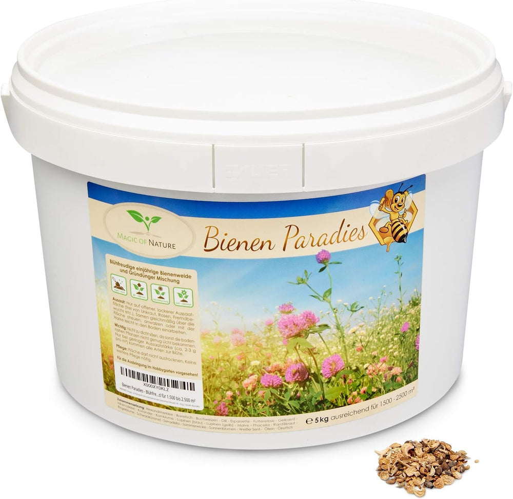 Mix de semințe de flori Magic of Nature - Paradisul albinelor - 1 kg - Ușor de utilizat - Pășune pentru albine înflorite - Sfaturi de semănat - Pentru 300 până la 500 m²