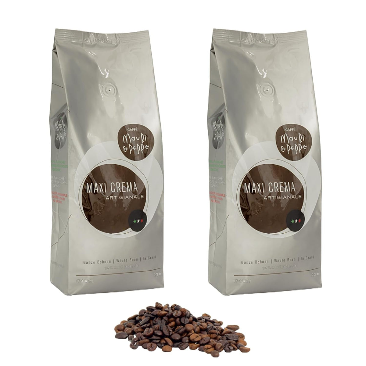 Maxi Crema 2000g Boabe de Cafea Întregi - Măiestrie originală italiană de prăjire pentru cele mai înalte exigențe! Cafea, Cappuccino, Espresso, Latte Macchiato