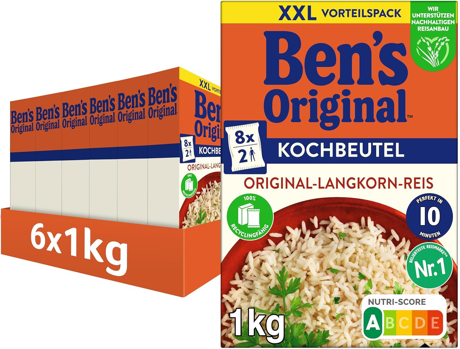 Orez cu bob lung BEN'S ORIGINAL™, fiert în pungă, 10 minute, 6 x 1 kg