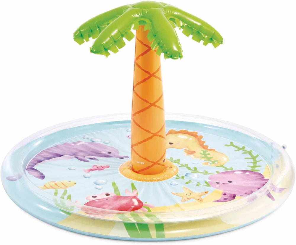 Piscină gonflabilă pentru copii Intex cu spray de palmier, Ø 173 x 104 cm, cu pulverizator de apă, conexiune furtun, capacitate 166 l, design tropical, vinil rezistent, pentru copii de 2 ani și peste (56433)