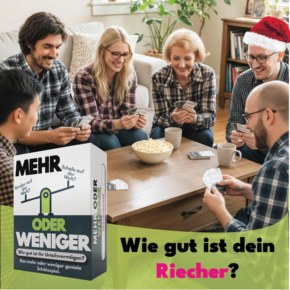 | Mehr Oder Weniger Kartenspiel | Wie gut ist Ihr Urteilsvermögen? Spiel für Erwachsene, Famile & Kinder | 2+ Spieler | Familienspiel | Reisespiel |
