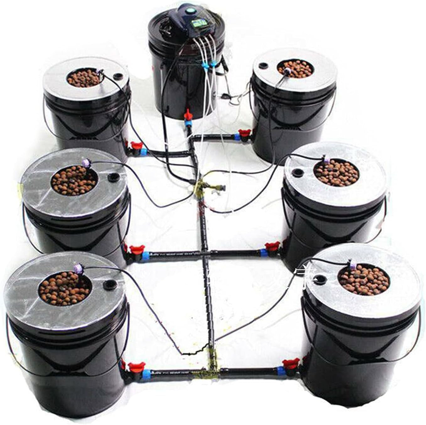Sistem hidroponic, kit de sistem de creștere hidroponic DWC de 5 galoane, găleată de 20 l x 7, sistem de creștere hidroponică de interior, mașină hidroponică cu mai multe butoaie, sistem de irigare prin picurare