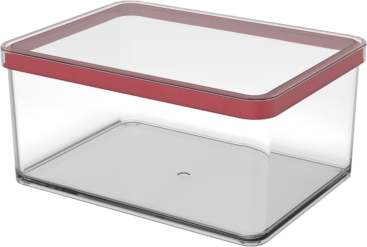Rotho Loft set de 5 borcane de depozitare cu capac, diferite dimensiuni, plastic alimentar (PP) fără BPA, transparent/roșu, (21,4 x 21,4 x 23,5 cm) Cutii depozitare alimente Naty Shop 2.25 L lățime