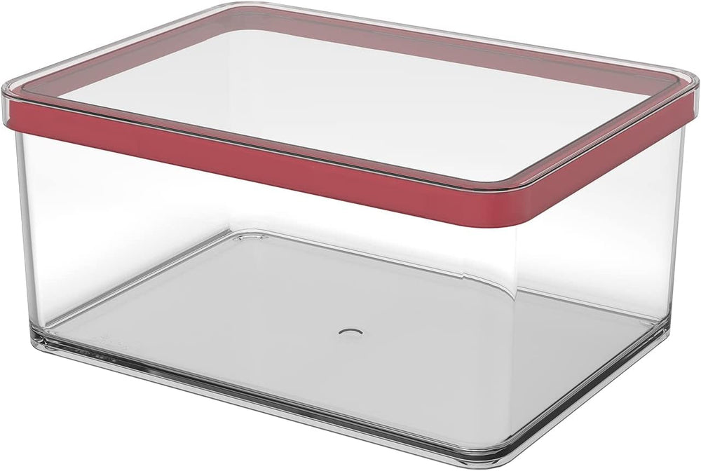 Rotho Loft set de 5 borcane de depozitare cu capac, diferite dimensiuni, plastic alimentar (PP) fără BPA, transparent/roșu, (21,4 x 21,4 x 23,5 cm) Cutii depozitare alimente Naty Shop 2.25 L lățime