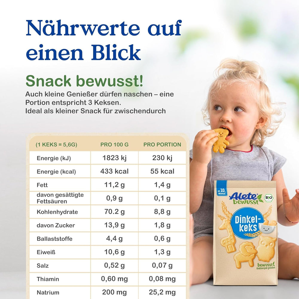 Biscuiți crocanți cu alac Alete Organic (4 x 125 g) - Biscuiți crocanți cu alac pentru bebeluși, fără ulei de palmier, de la 10 luni