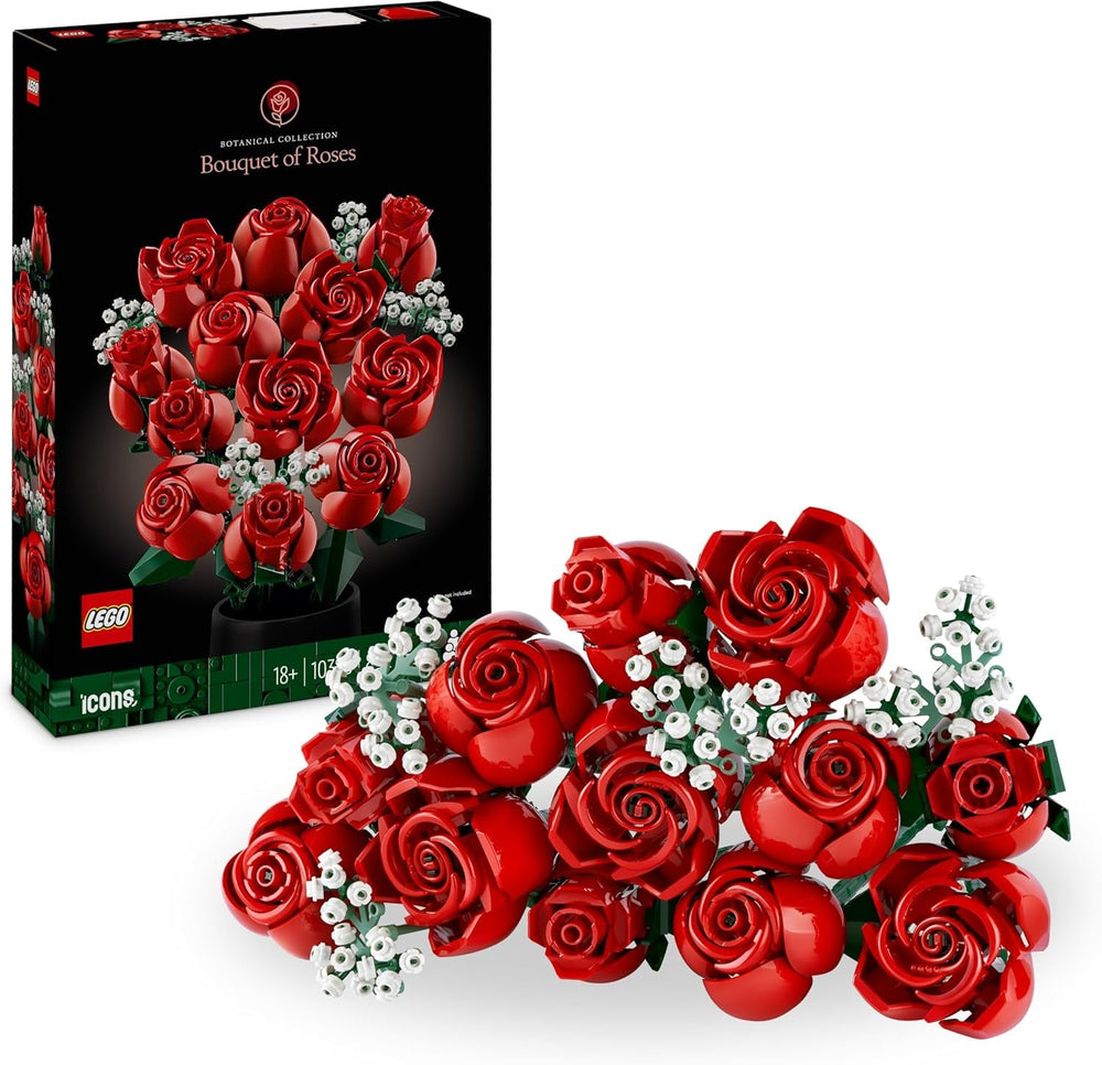 LEGO Botanicals Rosenstrauß - Set aus Kunstblumen für Erwachsene - mit 12 künstlichen Rosen & 4 Zweigen Schleierkraut - DIY Deko zum Bauen - Geschenkidee zum Muttertag - 10328