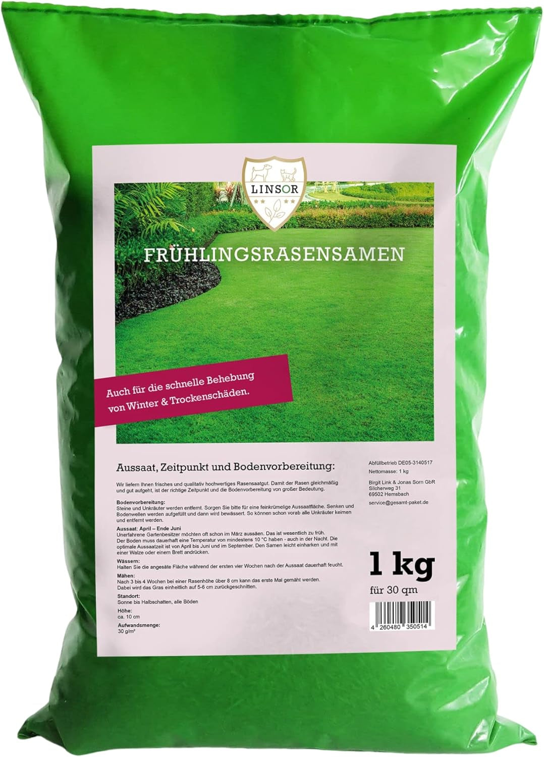 Rasensamen Frühjahr Frühlingsrasen 1Kg Rasensamen Schnellkeimend Für Neuanlage Und Nachsaat Zur Rasenreparatur Nach Winter Und Frostschäden Saatgut