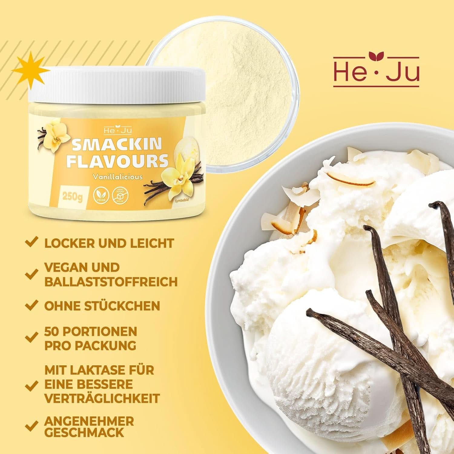 He-Ju, Pudră cu aromă de vanilie, 250 grame Arome Naty Shop