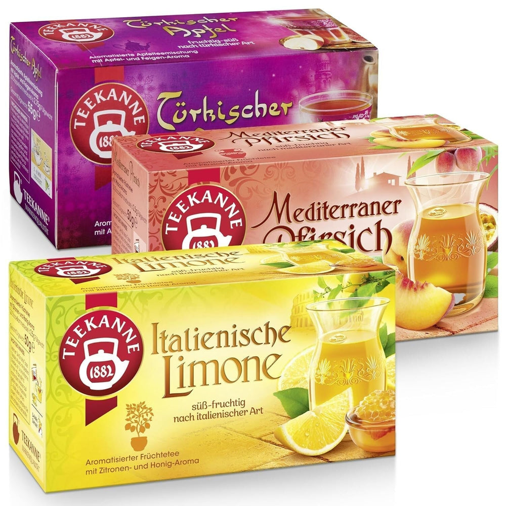 Set de ceaiuri Teekanne 3 sortimente, lămâie italiană, piersică mediteraneană și măr turcesc, 155 g