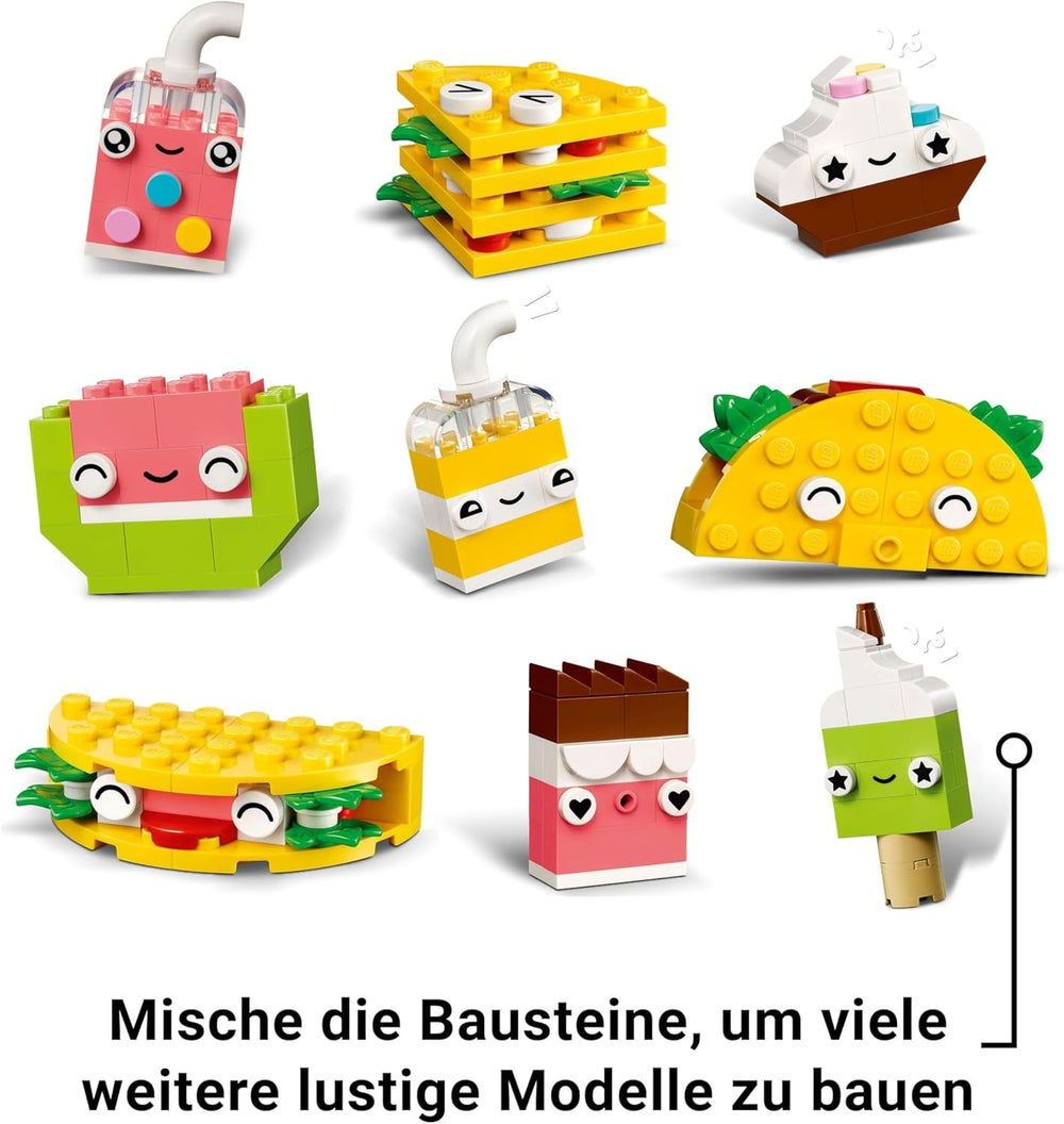 LEGO Classic Kreativer Snack Bauspaß, Spielzeug mit Essen für fantasievolle Rollenspiele, Bauset für Jungen und Mädchen ab 4 Jahren, Cupcake, Avocado, EIS am Stiel und Taco 11039