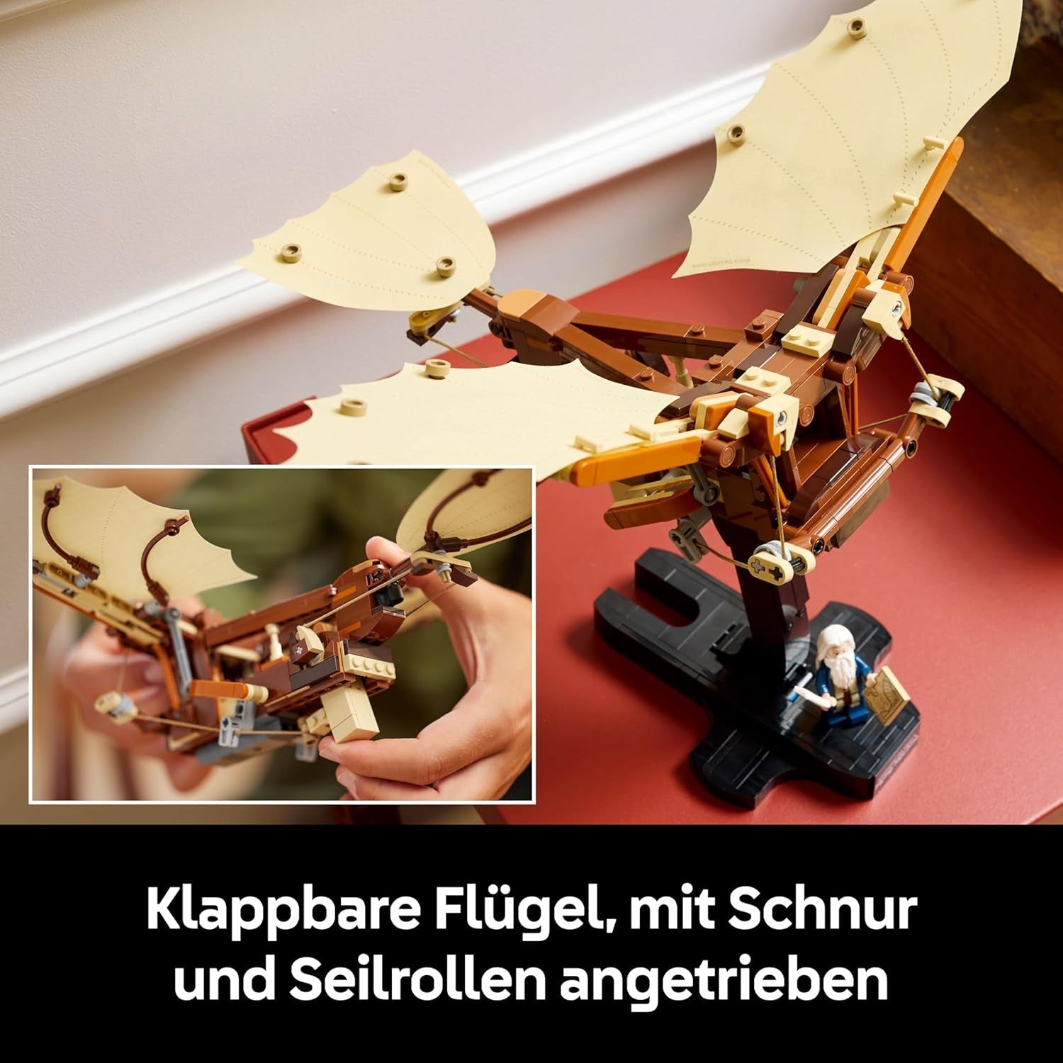 LEGO Icons Leonardo da Vincis Fluggerät mit schlagenden Flügeln - Inklusive Minifigur & Ständer - Bauset für Erwachsene - Deko-Set für Zuhause - Geschenkidee - 10363