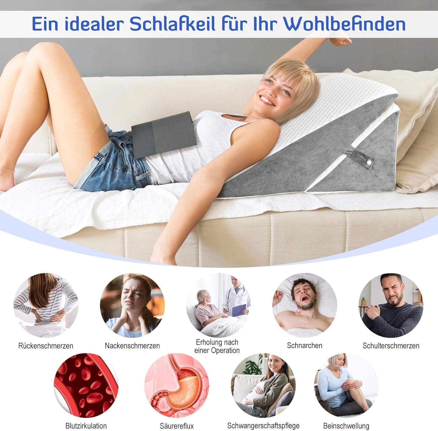 INFANZIA Pernă cu pană reglabilă, pernă de citit din spumă de înaltă densitate pentru pat și canapea, pernă ergonomică pentru cap cu pană de pat pentru apnee de reflux în somn, pernă pentru picioare/pernă pentru spate pentru joacă și citit (alb și gri)